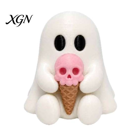 Summer Ghost Table Centerpiece Ice Cream Resin Figurine, Cute Spooky Desk Decor for Niche Home Halloween Home, Soft Ornament, Festive Gift Friends