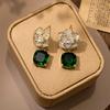 Взрывные серьги с черной камелией и цирконом в стиле Douyin, женские высококлассные серьги с зеленым кристаллом, темпераментные, в стиле легкой роскоши