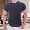 Men Sports T-shirt O Neck Short Sleeve Slim Fit Solid Color Elastic Quick-drying Soft
