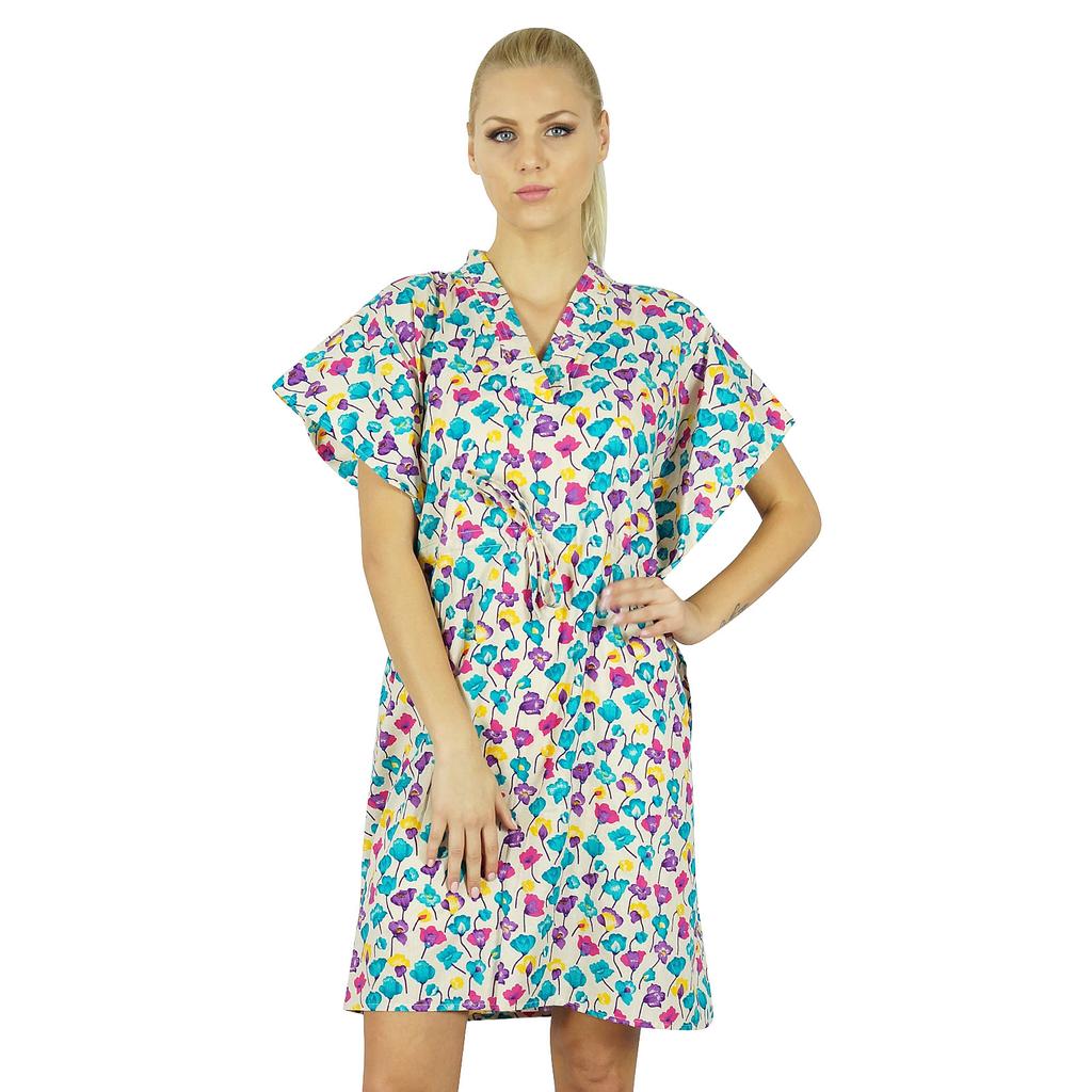 Bimba Women Floral Printed Cotton Kaftan Dress Short Tunic Beach Caftan