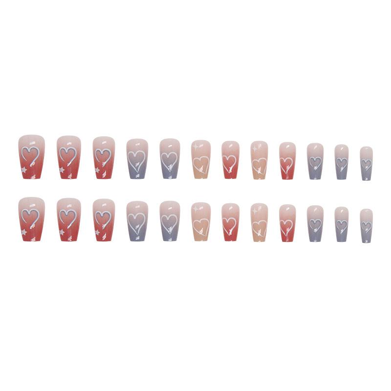 Color gradual change Ballet Nail Love Star Nail Art Short Ballet Fashion Fake Nail Sweet Girl Nail Art Pieces