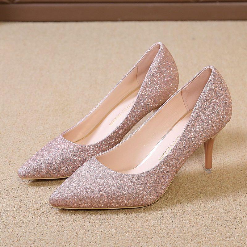 Модные женские туфли-лодочки на высоком каблуке с острым носком, серебристые женские туфли на каблуке, свадебные туфли для невесты, быстрая доставка, предложение E, весна, подлинная марка