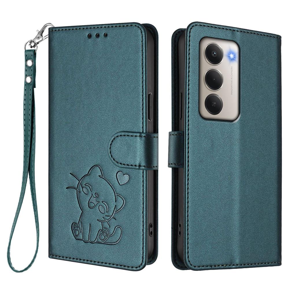 For Xiaomi Redmi 15 4G (EU) (171mm) Wallet Case with Wrist Strap Love Cat Pattern Imprint Leather Phone Cover
