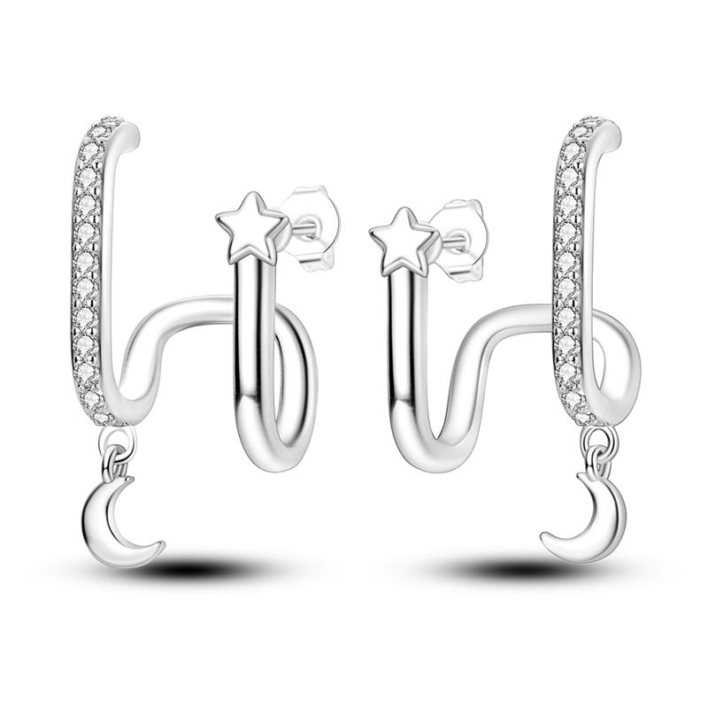 New 925 Sterling Silver Earrings Crystal Me Pave Circular U-shape Stars Hoop Earring for Women Making Jewelry Gift Dropshipping