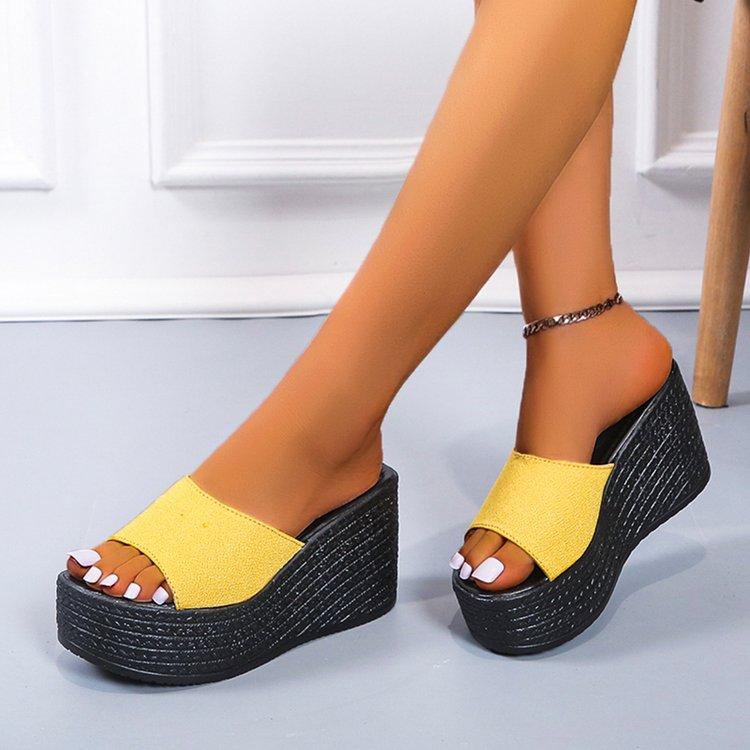 Женские сандалии, лето 2024, новые туфли на танкетке в этническом стиле с рыбьим ртом, одно слово, с толстой подошвой, женские туфли большого размера