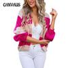 Autumn and Winter Women's Cardigan Sweater Patchwork Colour Block Cardigan Knit Jacket