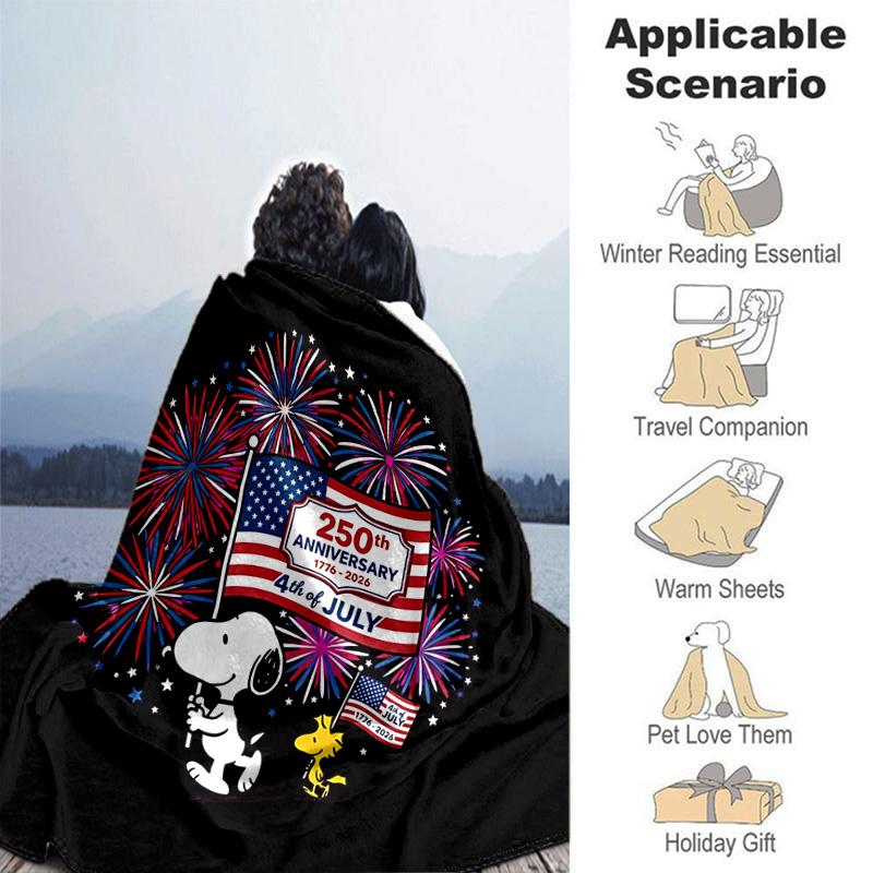 1pc Snoopy Celebrates Th July Flannel Blanket Soft Warm Throw Blanket for Bedroom Living Room Bed Travel Camping Picnic Gift. MT7150152