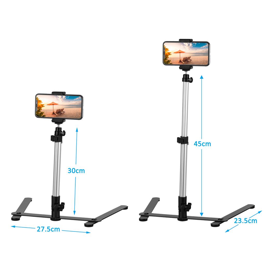Photography Copy Stand Tabletop Phone Livestreaming Stand Kit with Adjustable Phone Holder Remote Control Overhead