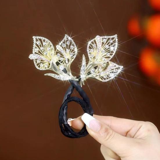 Hair Clip Peacock Phoenix Calla Shape Shiny Rhinestones Inlaid Hair Claw Hand-Embroidered Bun Maker