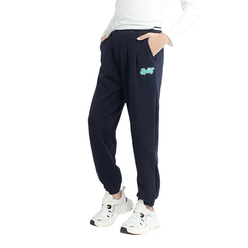 Korean Style Fleece-Lined Winter Sports Sweatpants for Girls