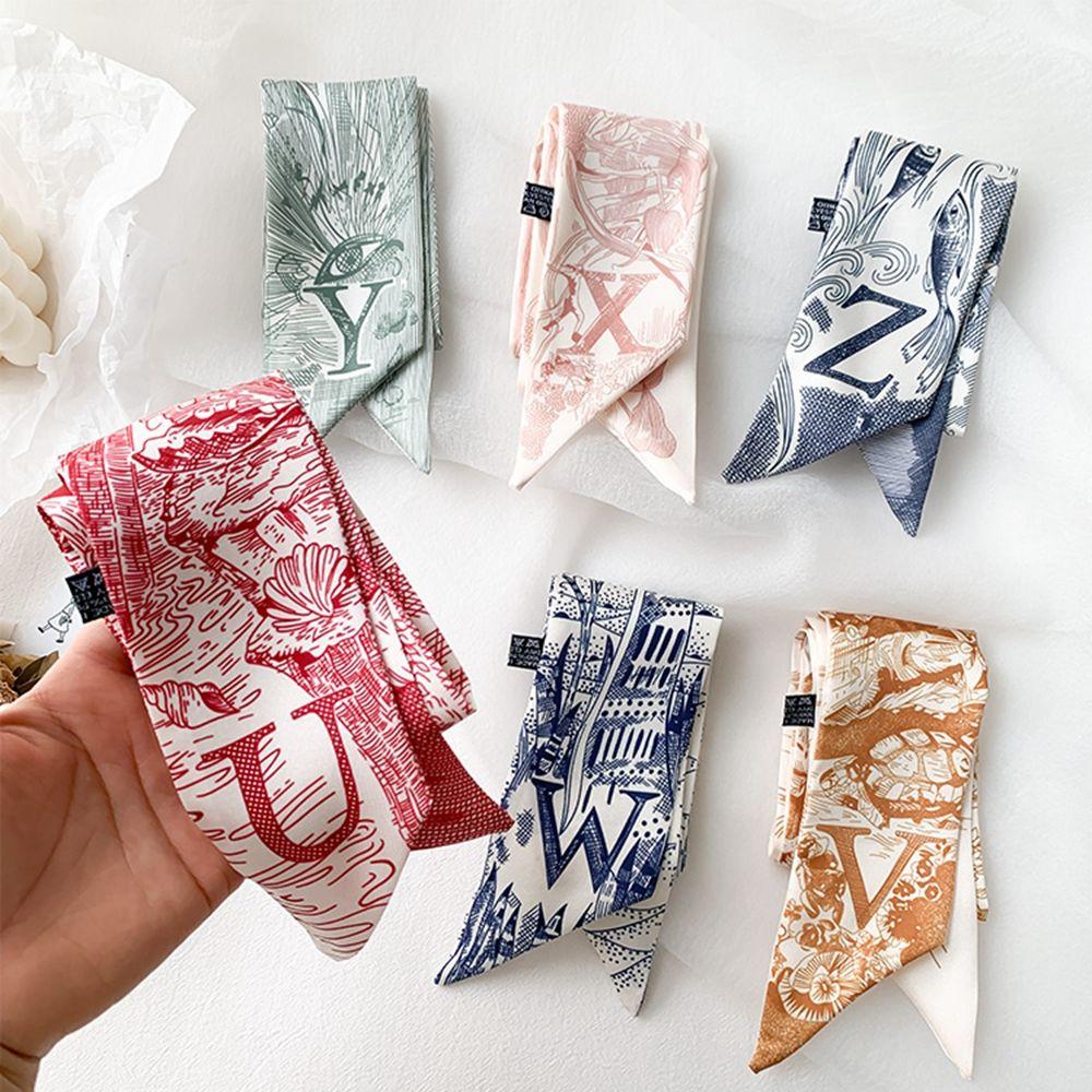 Шелковый шарф с цветочным принтом, шарф для волос, шелковый шарф, повязка на голову, женский головной убор, повязка на голову в корейском стиле