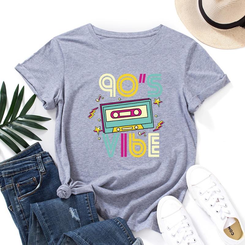 Летние женские футболки 90'SVIBE из хлопка с принтом, свободные, с круглым вырезом и короткими рукавами, женские