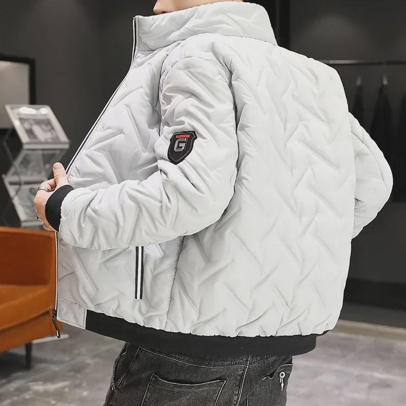 Мужское зимнее хлопковое пальто с воротником-стойкой - плотная, теплая, однотонная куртка