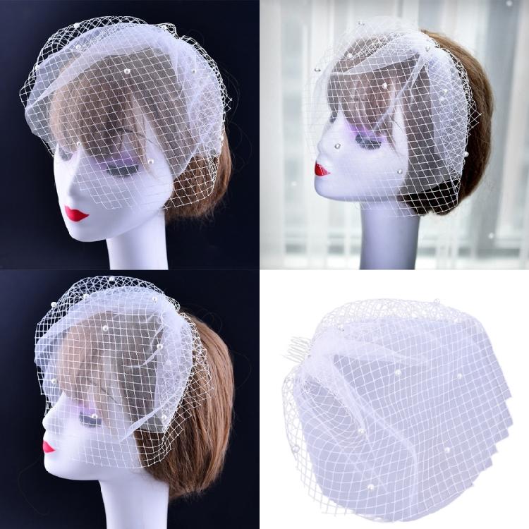 Lace Birdcage Veil Bridal Headdress With Pearls Decors Comfortable Headwear For Bride Photography And Wedding Receptions