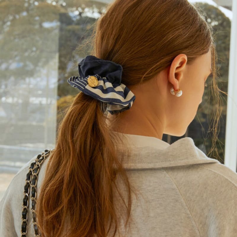 АНОЭТИЧЕСКАЯ АНЦ ПОЛОСАТАЯ ДЕНИМОВАЯ РЕЗИНКА ДЛЯ ВОЛОС_ТЕМНО-СИНИЙ