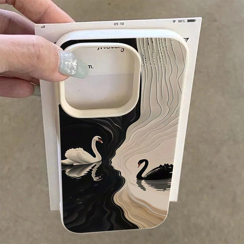 Модный черный и белый чехол для телефона с узором из лебедей для iPhone 17 16 Pro Max 16 15 14 Plus 13 12 11 Pro Max 16E 17 Air XR XS Мягкий чехол