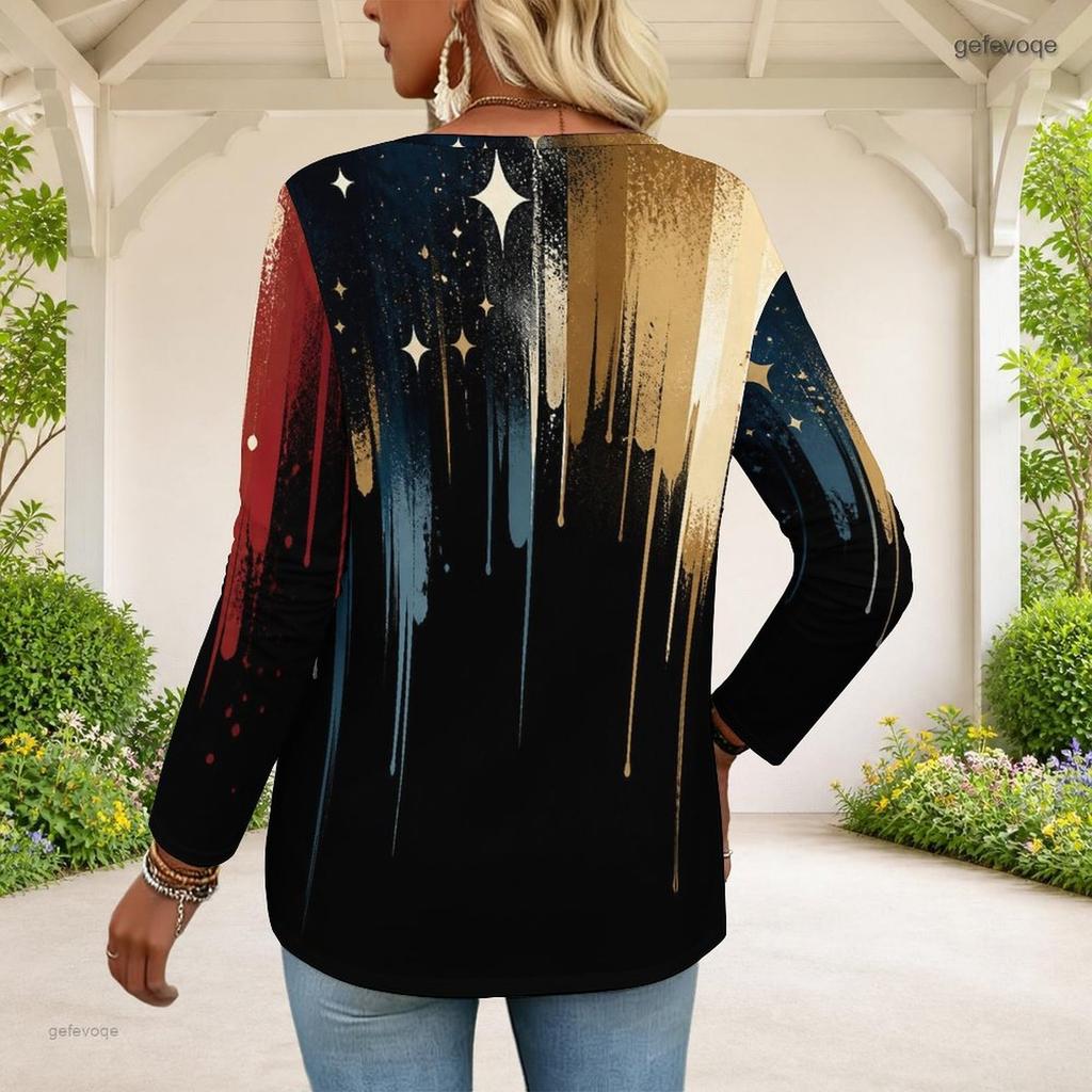 Women Plus Size Front Zip Long Sleeve Printed T Shirt Black Red White