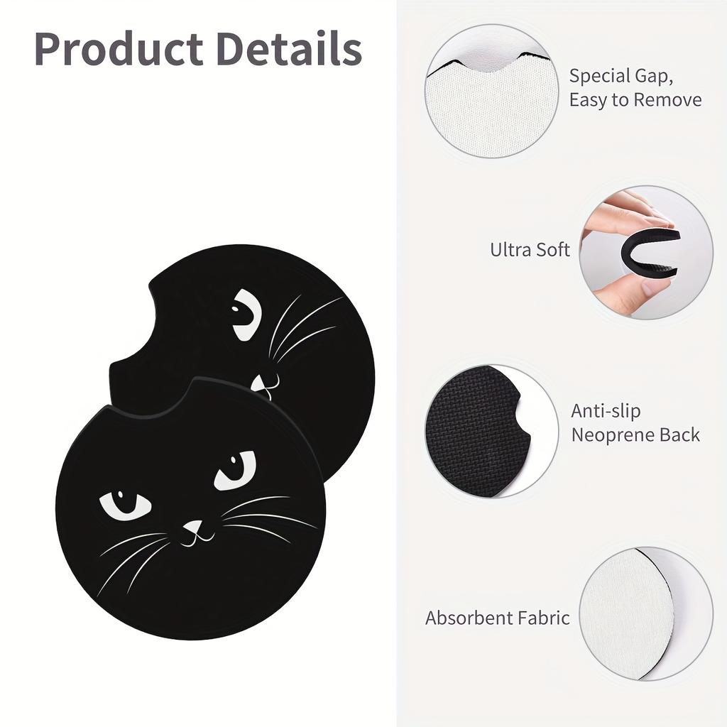 Подставка для стакана воды Cat Car Coaster из 2 частей, подушка для салона автомобиля, подходит для нескользящих подставок с вырезом для пальцев автомобильных аксессуаров