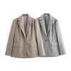 Women's Fashion Versatile Twill Suit Coat Autumn Straight Sleeve Flip Collar Single Buckle Blazers Jacket Office Lady Outcoat