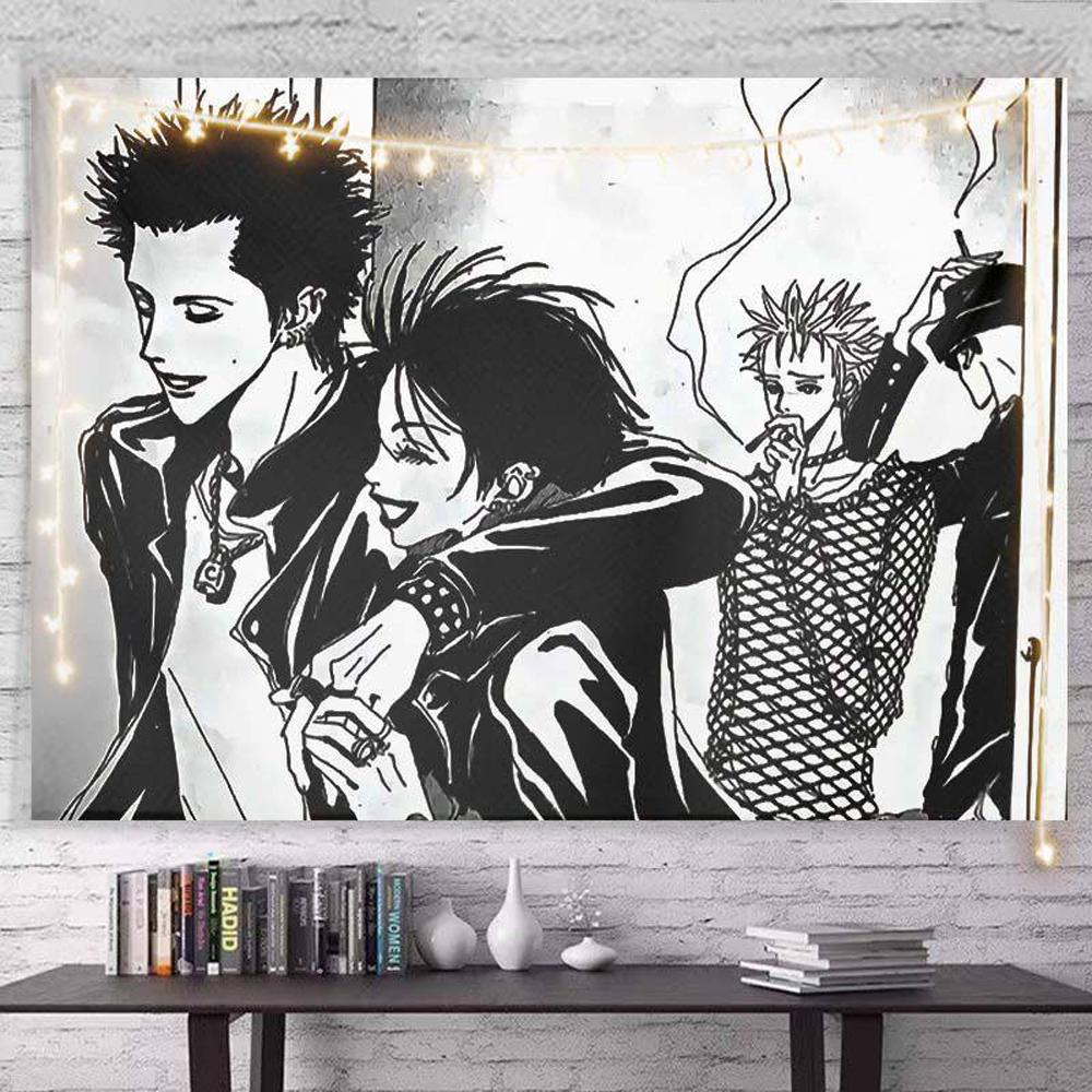 Nana Punk Rock Black Pink Anime Collage Tapestry Wall Hanging Art Decor for Bedroom Otaku Cozy Study Space Decor