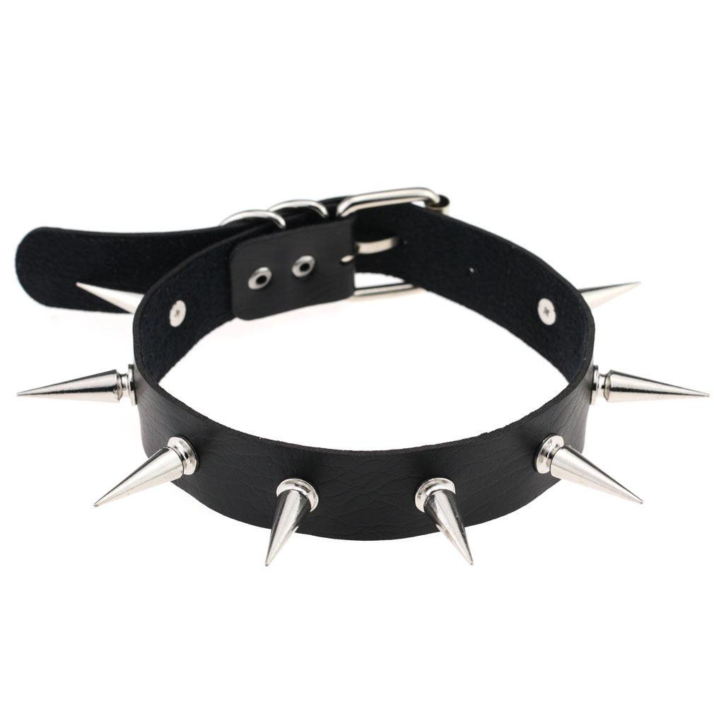 Black Spiked Choker Necklace Punk Collar Female Women Men Black Leather Studded Rivets Chocker Jewelry Gothic Accessories