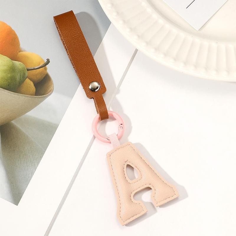 A To Z Pu Leather Initial Letter Keychain Women Cartoon Candy Color Bag Phone Pendant Car Keyrings Jewelry Gifts
