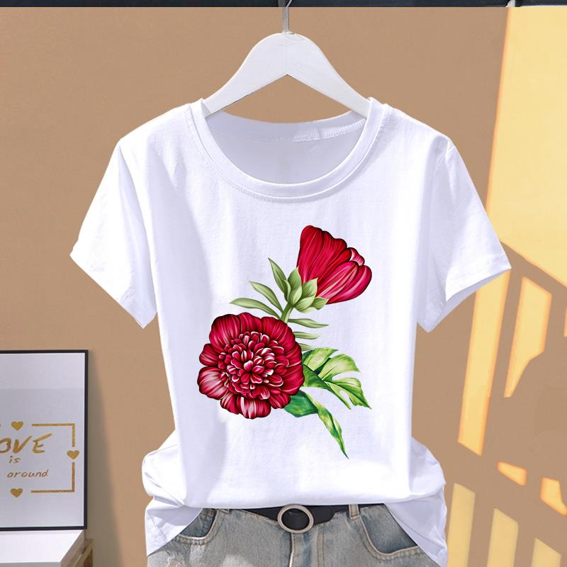 (Asian Size) Sweet Cute Lovely 90s Fashion Print Short Sleeve T-shirts Clothing T Female Casual Women's Top Graphic Tee