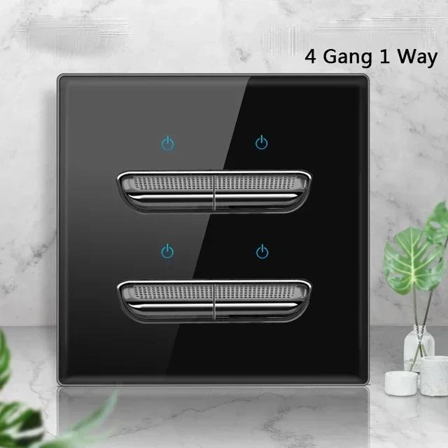 Черная закаленная стеклянная настенная панель выключателя LED 1-4Gang ретро тумблерный выключатель света стандарты ЕС и Великобритании 2 USB розетки, европейская розетка 16A