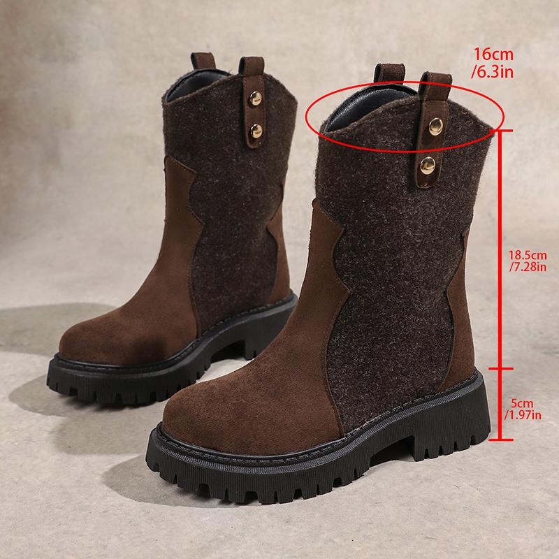 Модные Модные Ботинки до середины икры на массивной платформе для женщин Плиссированный дизайн Искусственная кожа Ковбойские ботинки Женские Осенне-зимние Ботас Де Мухер 2025