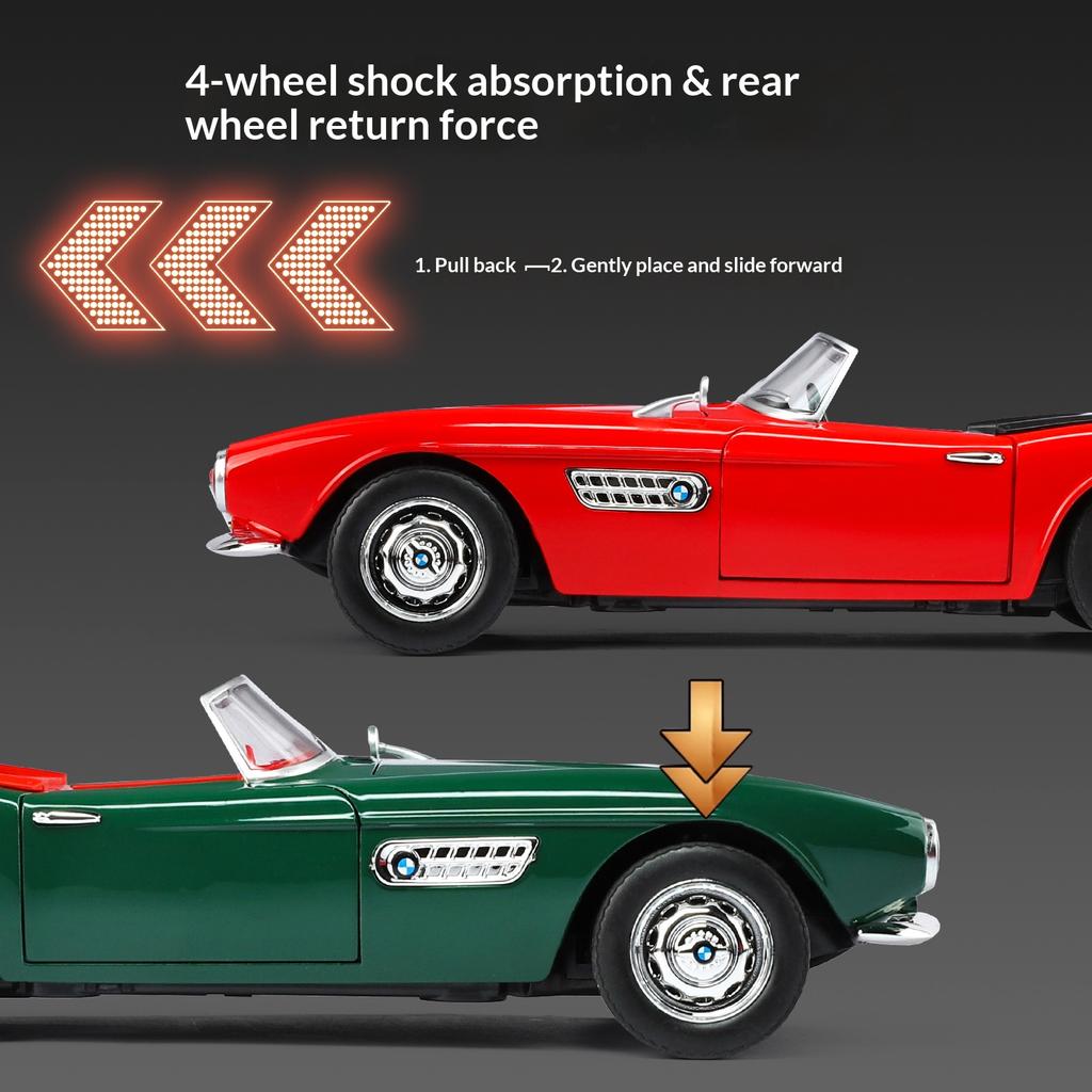 1/24 BMW 507 Металлическая модель автомобиля Звук и свет Simulation Металлический литой корпус Коллекционные игрушки Детские подарки Праздничное украшение