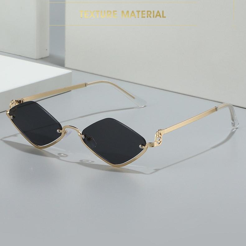 Luxury Brand Metal Sunglasses for Women Men New Half Frame Diamond Shaped Sunglasses Dopamine Small Outdoor Sunglasses