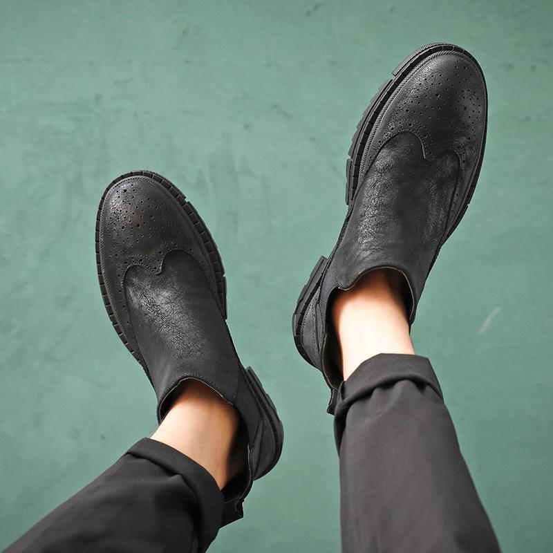 Ботинки Martin с гравировкой Brock, мужские, из натуральной кожи, с высоким голенищем, в стиле ретро, короткие ботинки Chelsea S51-L