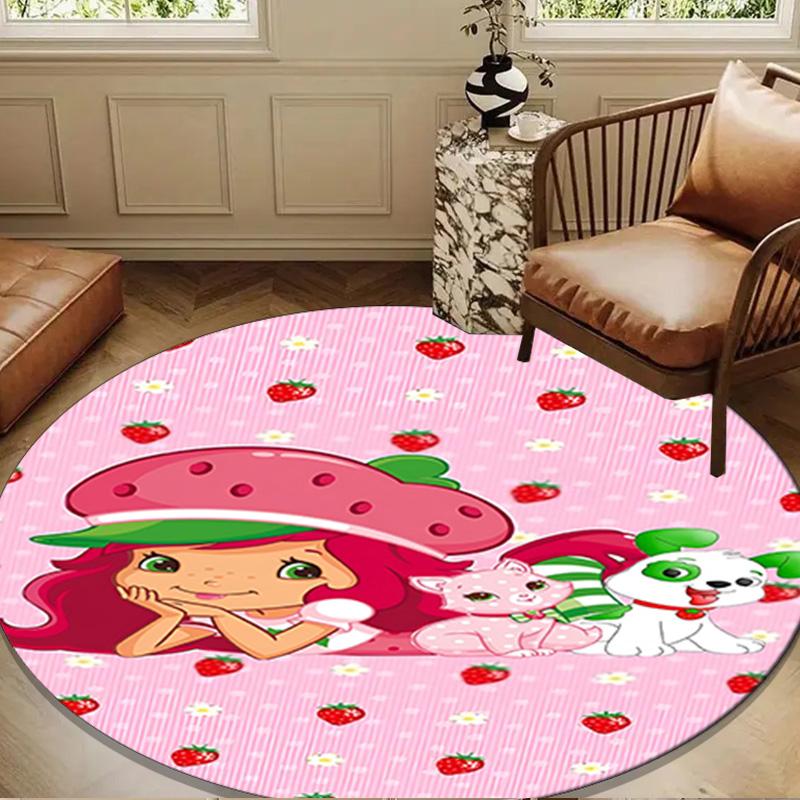 Straw-berry Friends Round mat, Anti-slip Circle Carpet Chair rug For livingroom,Bedroom, doormat home decor Gift Christmas Gifts