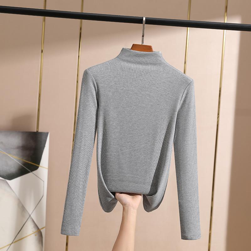 Small High Collar Bottoming Shirt Feminine Style Half High Collar Long Sleeved T-shirt Slim Solid Color Shirt