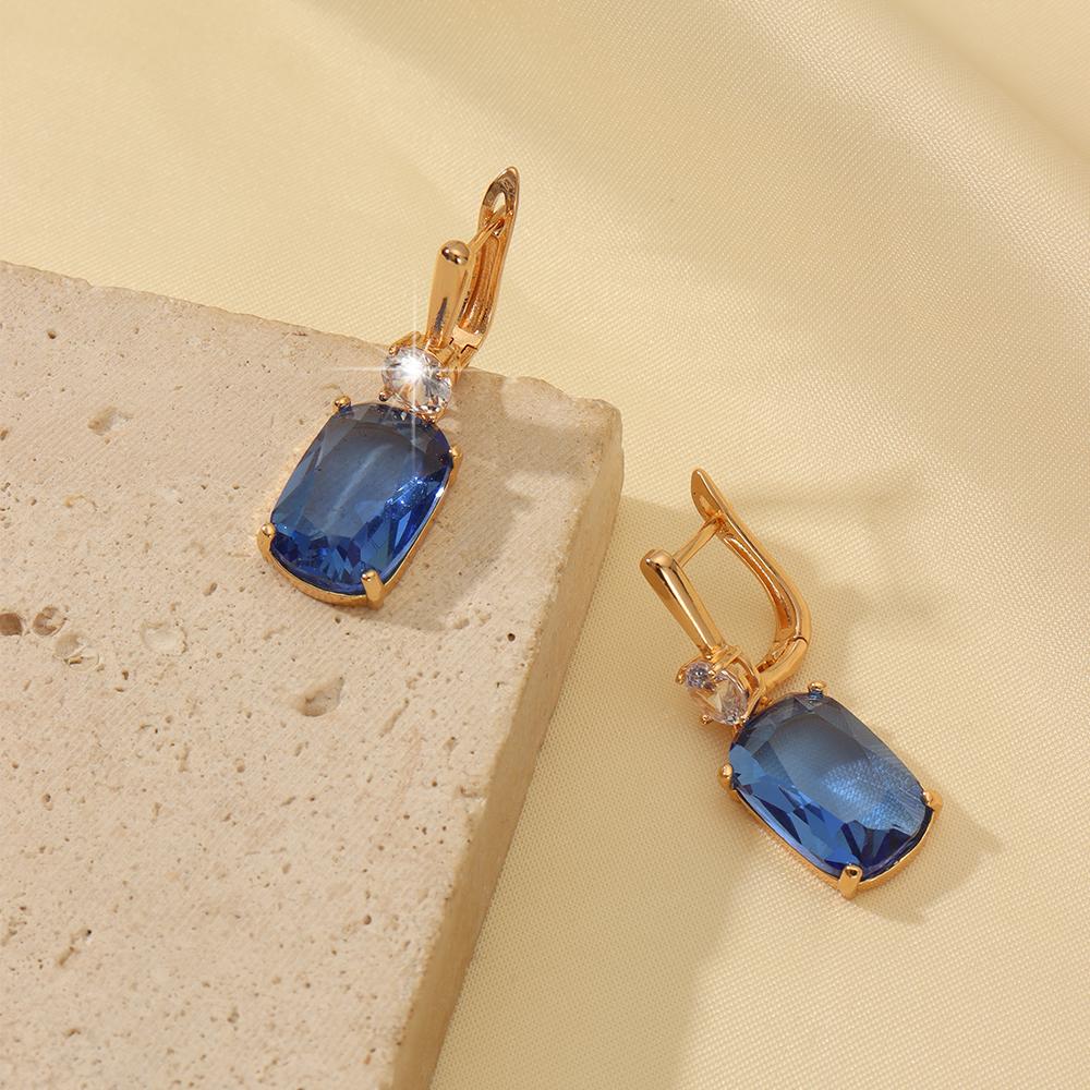 1 Pair Fashion Blue Square Zircon Dangle Earrings for Women Daily Jewelry Party Accessories