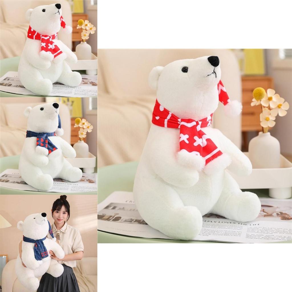 Polar Bear Christmas Plush Toy With Short Hair For Holiday Gift And Kids Room Decor