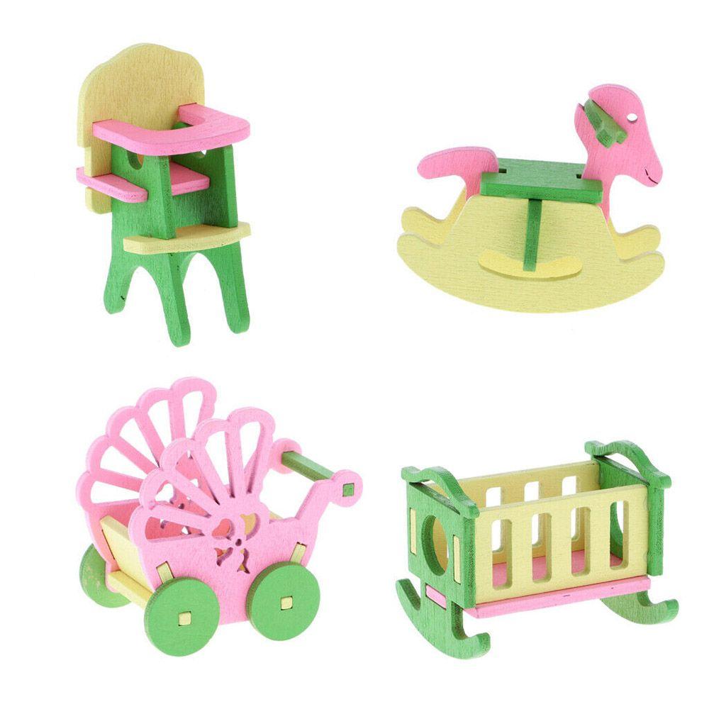 Mini Simulated Toys Nursery Dining Chair Cradle Cot Dolls House Furniture Miniatures Dollhouse