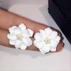 Bohemian Jewelry Inlay Beads Big White Flower Simulated Pearl Camellia Stud Earrings