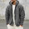 Men Fall Winter Coat Thick Plush Hooded Long Sleeve Zipper Closure Loose Cardigan Warm Cold Resistant Solid Color Soft Pockets Mid Length Men Jacket