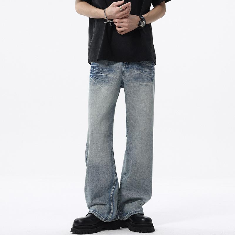 Бамбуковый узор Ретро Старые Выстиранные Нишевые Драпированные Прямые Джинсы Универсальные Напольные Брюки