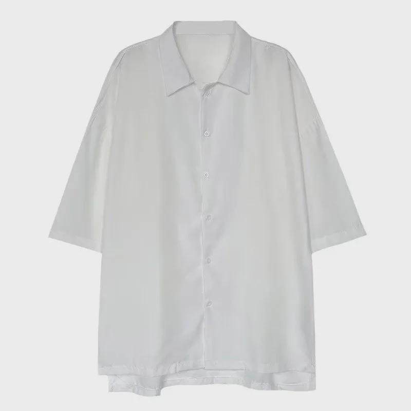 Мужская высококачественная свободная белая рубашка с коротким рукавом — легкая, модная, повседневная одежда унисекс для весны и лета