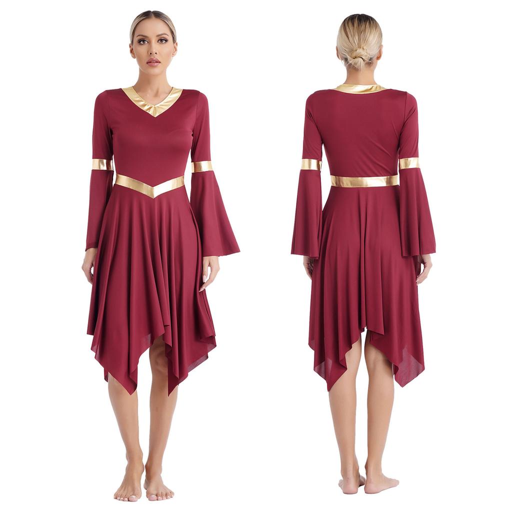 Платье-туника для литургического классического танца с V-образным вырезом и расклешенными рукавами, асимметричный подол, платья для церемоний, церковного поклонения, танцевальная одежда