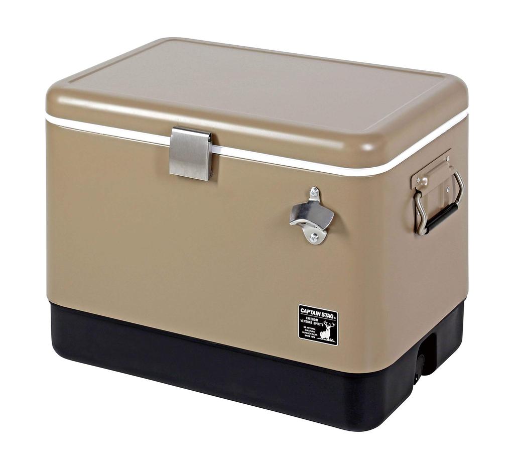 CAPTAIN STAG Cooler Box Steel Foam Cooler Capacity 51L Comes with Drain Plug and Bottle Opener Khaki UE-80
