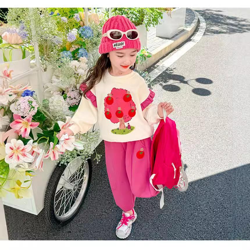 Girls Apple Tree Suit Summer Summer Children Fashion Short-sleeved Casual Suit