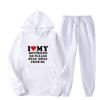 Women Hoodie Set Good Wife Good Girlfriend Hoodie Set I Love My Boy Friend Letter Print Design Hooded Top+ Loose Sweatpants Set
