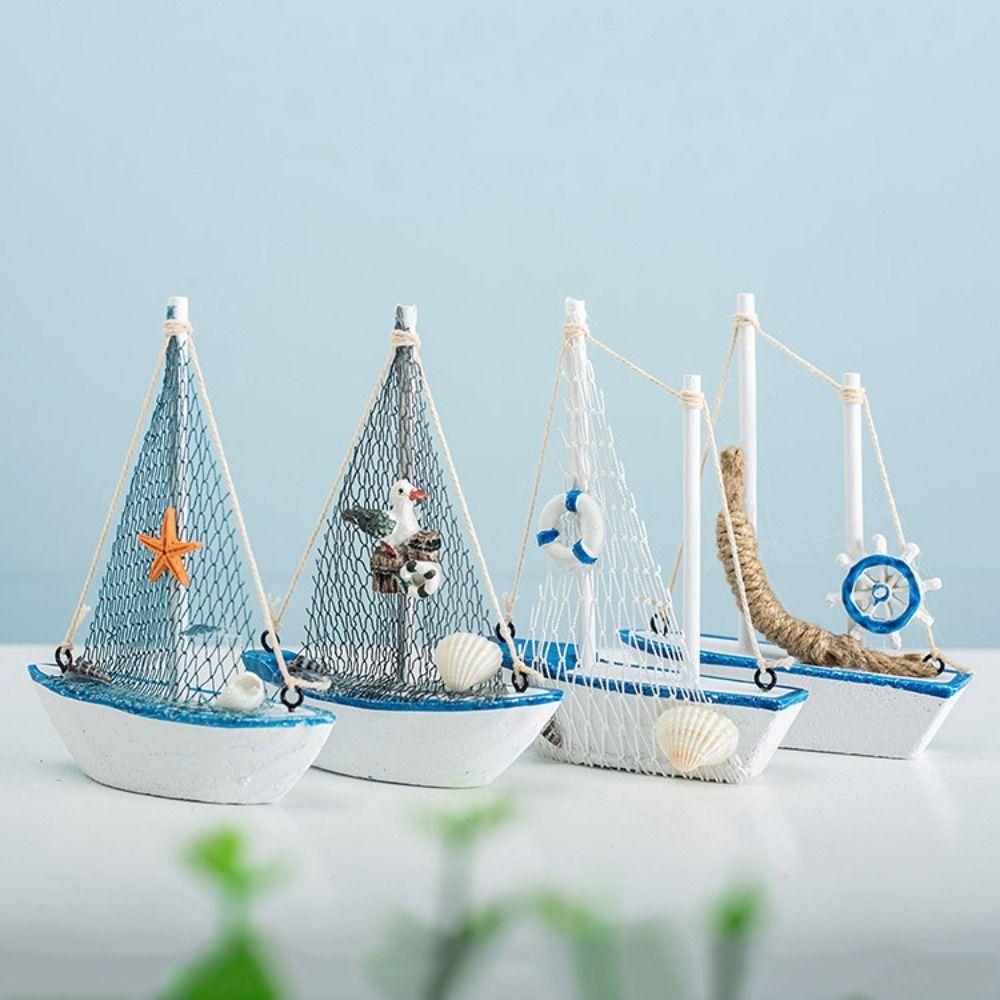 Wooden Sailing Boat Model Handmade Wooden Ship Ornament Coastal Style Nautical Decor Gift Giving