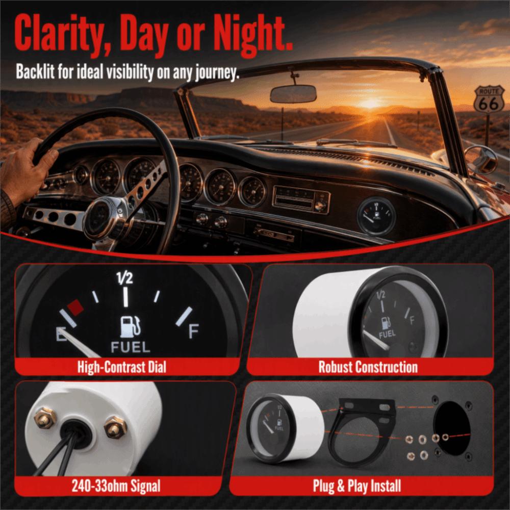 52mm Fuel Tank Meter LED Backlight Boat Fuel Gauge Waterproof Fuel Level Gauge Truck