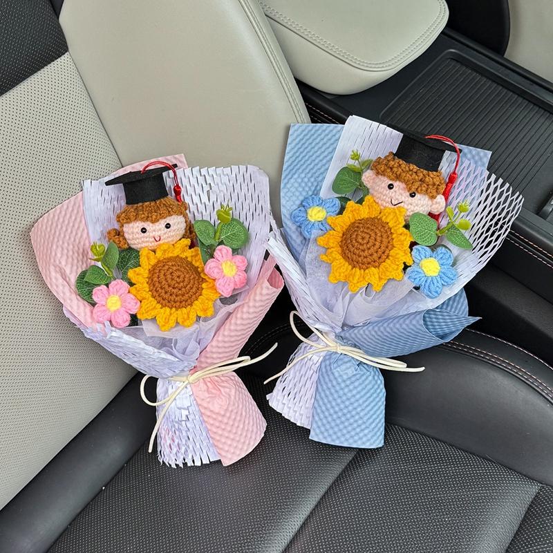 Crochet Bouquet Graduation Flower Gift Hand-woven Sunflower Bouquets Graduation Finished Crochet Flower Birthday Gift