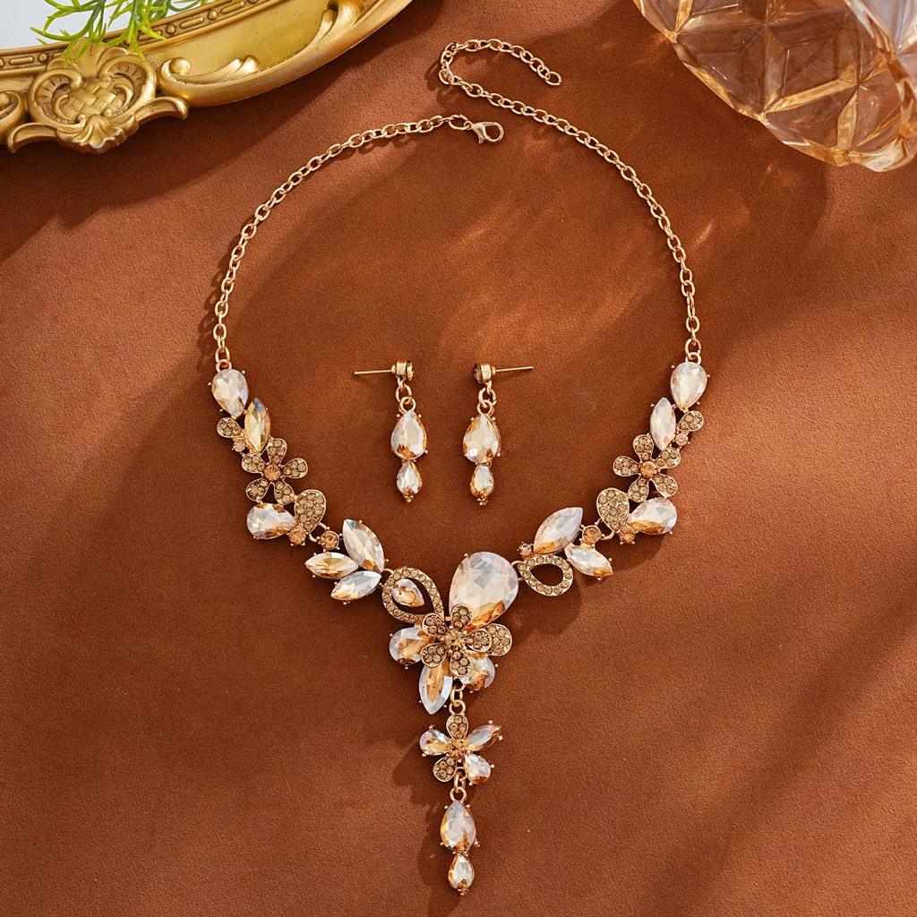 Ретро-комплект из ожерелья и серег с цветами, кристаллами, европейский и американский стиль, Коллекция Осень 2025