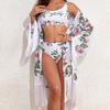 2024 European & American Three-Piece Swimsuit Set: Long Sleeve Sunscreen Cover-up Bikini for Women.